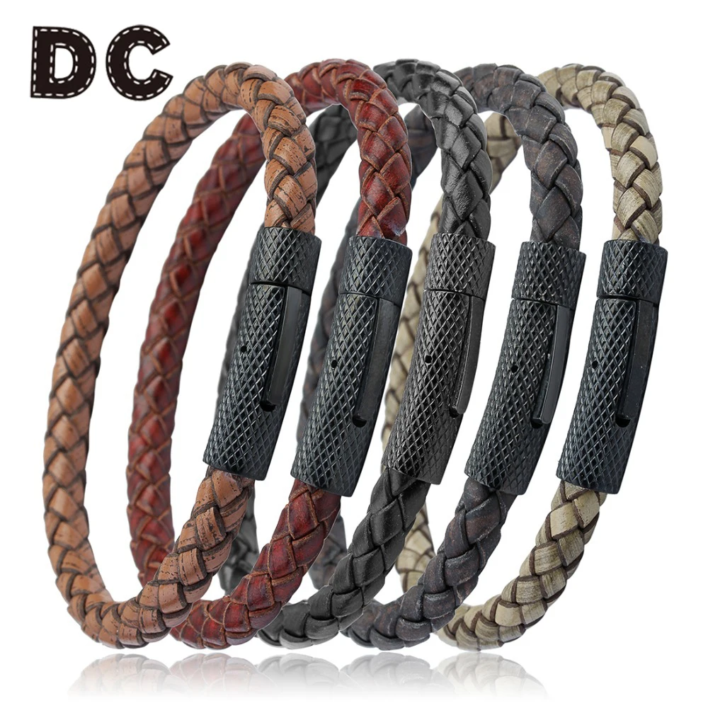 DC New Fashion Vintage Mens Genuine Leather Bracelet Stainless Steel Clasps Wrap for Men Women Jewelry 2019 | Украшения и