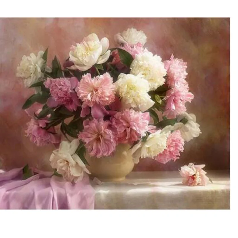 Полная Алмазная вышивка крест розовые цветы алмазы мозаика Пионы DIY палочка