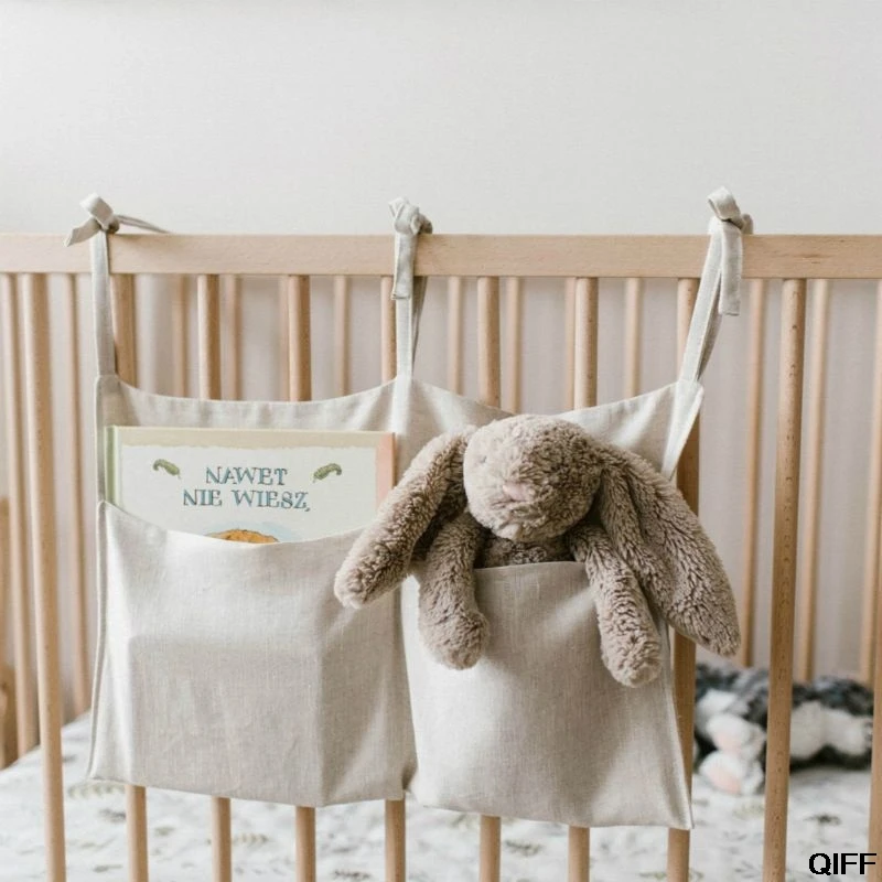 Baby Crib Organizer Bed Hanging Storage Bag For Baby Essentials Multi-Purpose Baby Bed Organizer Hanging Diaper Toys Tissue