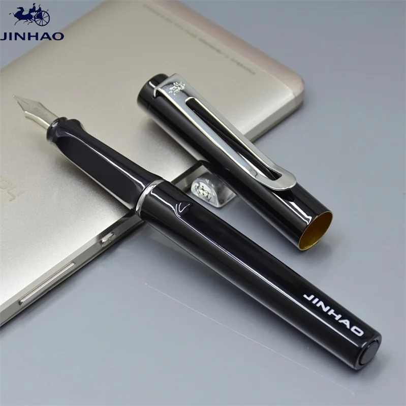black JINHAO 599 бренд 11 цветов металлическая авторучка Lam стиль офисные канцелярские принадлежности Роскошный F наконечник для письма чернильные ручки для Рождественский подарок - Цвет: black