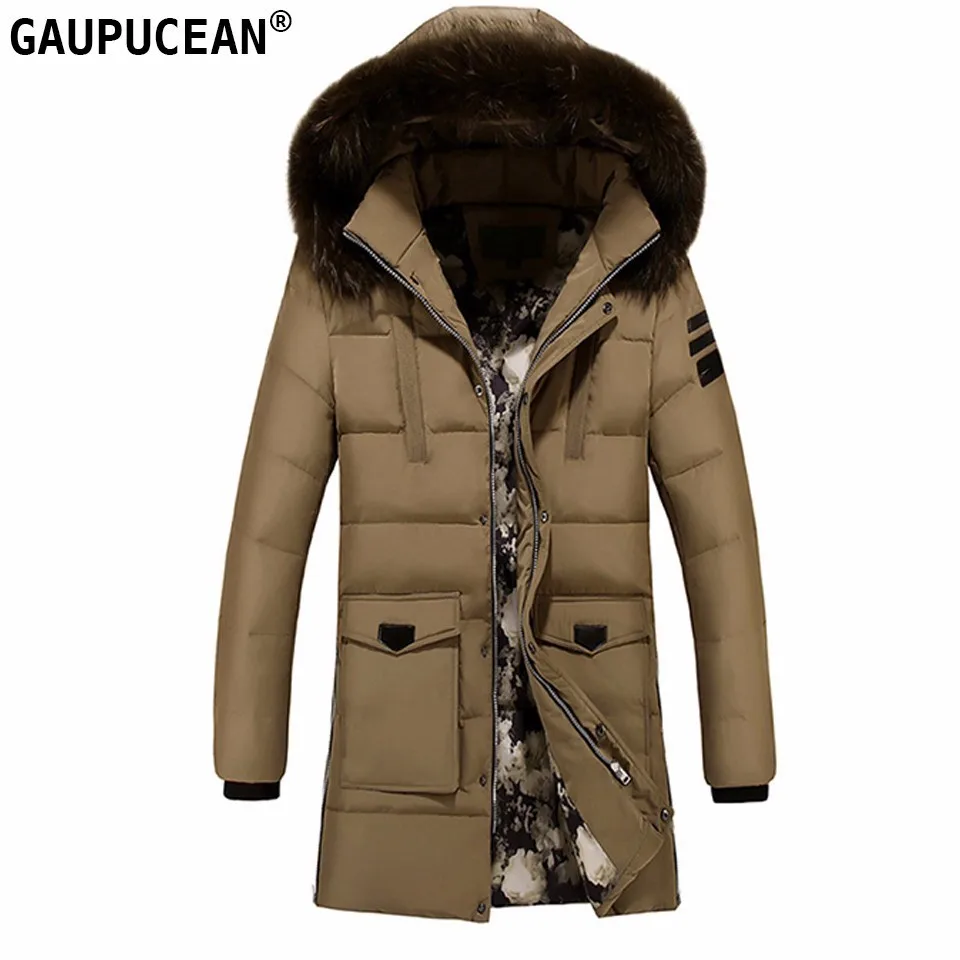 Мужская длинная куртка с хлопковой подкладкой зимняя утепленная меховая шапка