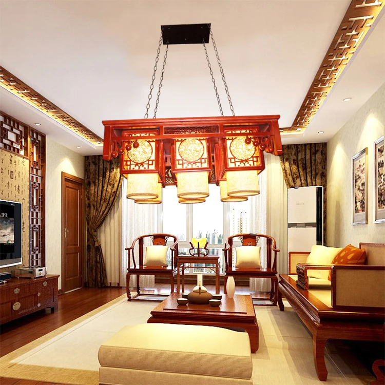 Modern Chinese antique wood ceiling lamps living room chandelier dining restaurant hotel bedroom lamp light classical sheepskin |