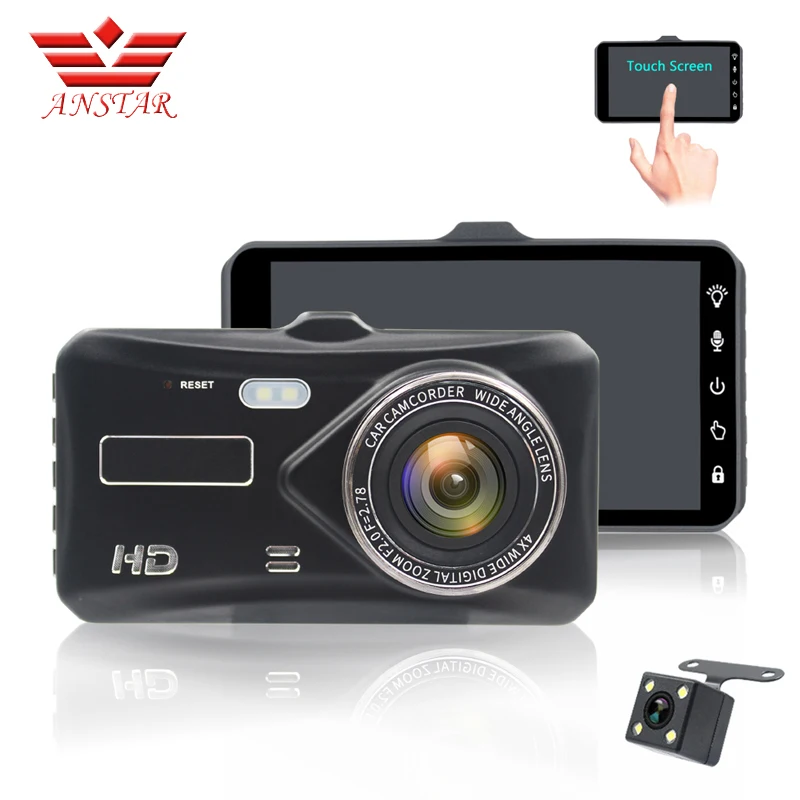 ANSTAR 4 дюймовый сенсорный Автомобильный видеорегистратор HD 1080P Двойной объектив