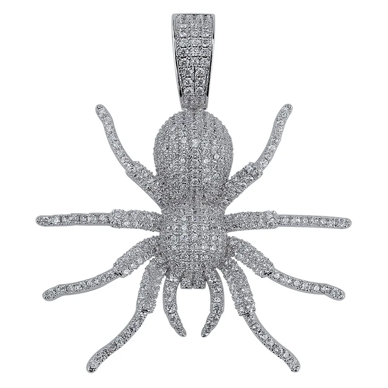 DNSCHIC Iced Out CZ Hip Hop Pendant Spider Necklace for Mens Animal Pendant Chain Gold Silver Black with Twisted Singapore Chain