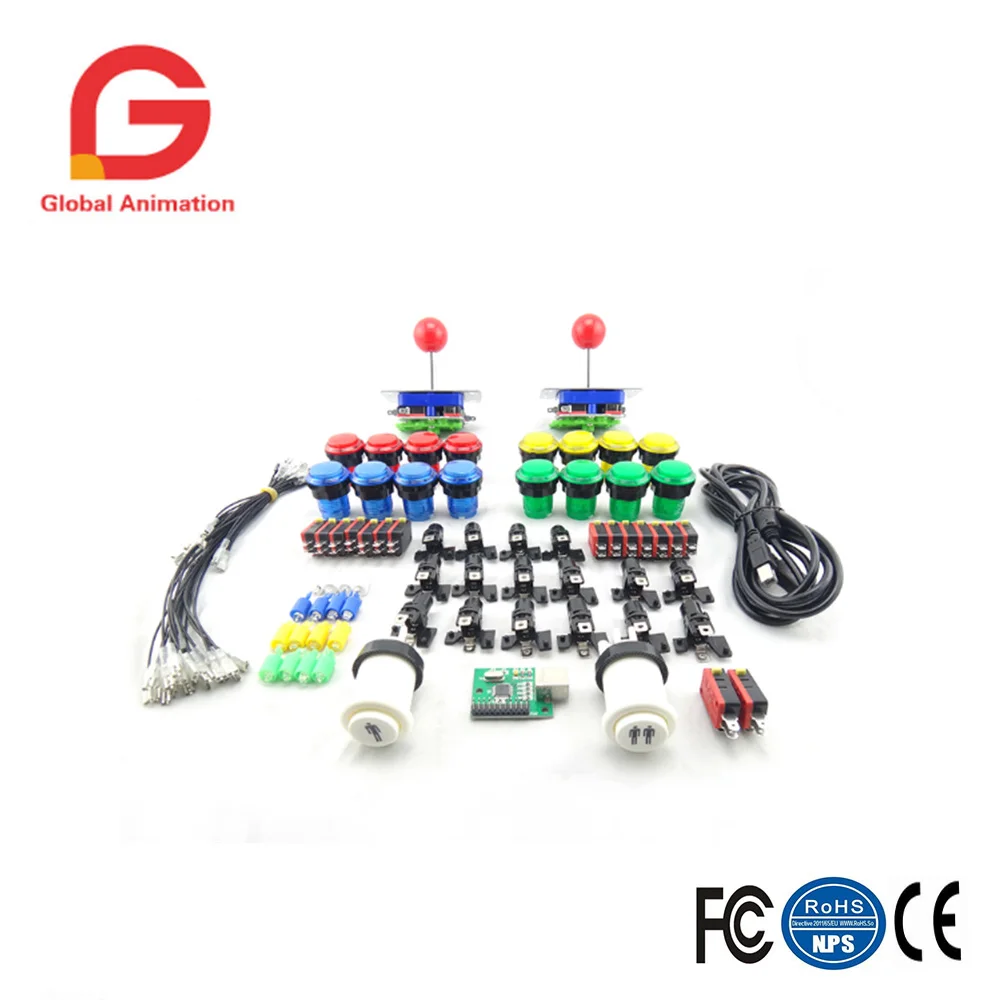 

2 pcs Zippy Joystick Red Ball Four Color 30mm LED Push Button Switch American Style USB Joystick Control Encoder Board