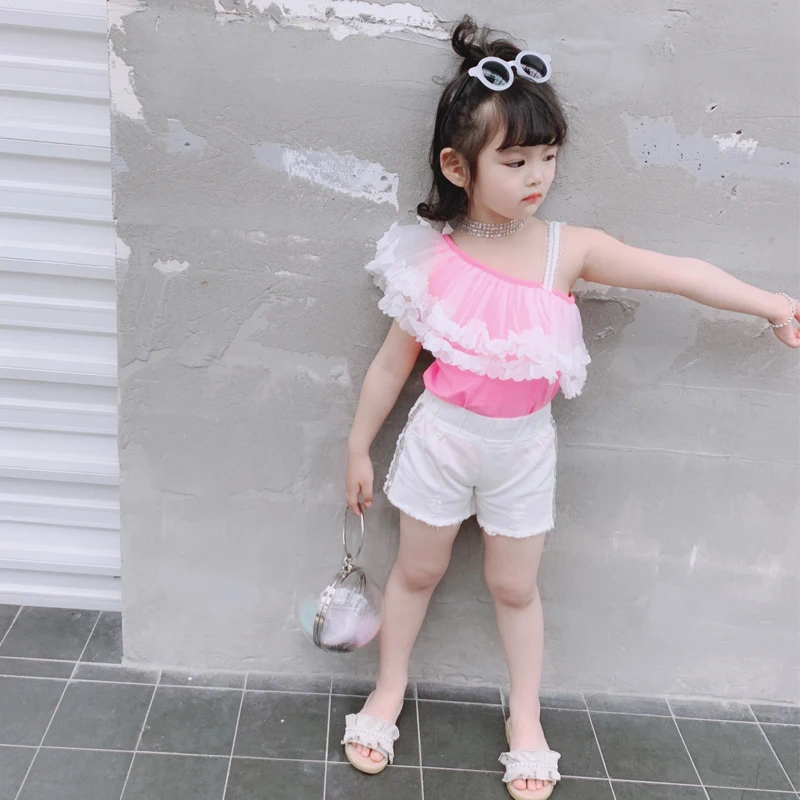 Милые сетчатые футболки с открытыми плечами и цветочным рисунком для девочек