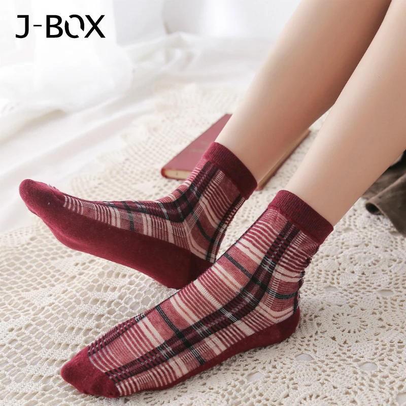 Летние женские ультратонкие носки в английском стиле 5 пар блестящие хлопковые