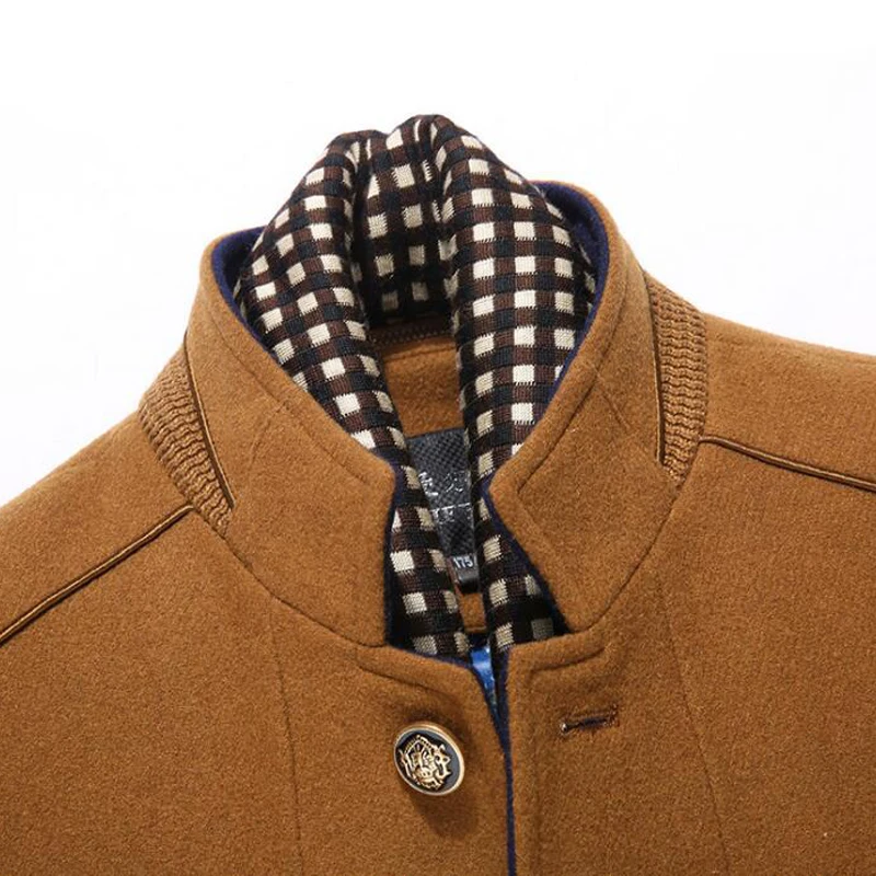 Зимний Тренч мужское повседневное толстое шерстяное пальто с воротником-стойкой