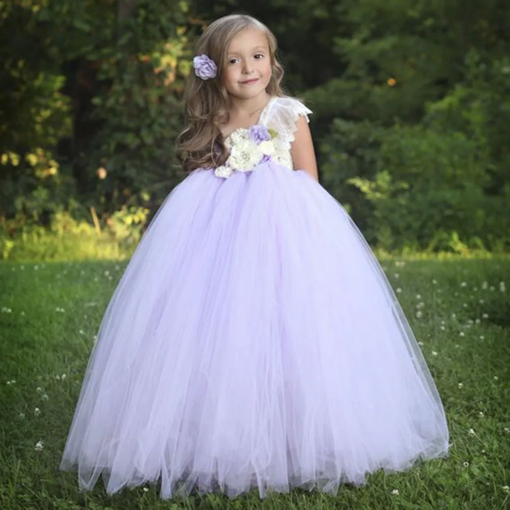 

Fields of Lavender Flower Girl Tutu Dress Ankle Length Girls Fluffy Ball Gown Wedding Bridesmaid Party Dresses For Kids 1-14 Y
