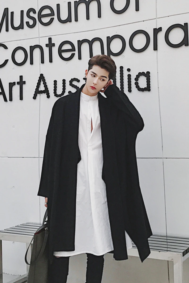 

2018 long trench male loose over-the-knee ultra thin long cloak outerwear vintage cardigan