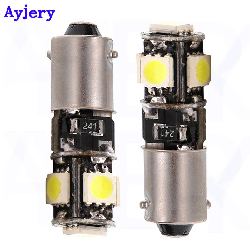 AYJERY 10 шт./лот супер яркие 12 В BA9S T4W 5SMD CANBUS 5 SMD 5050 Светодиодные лампы без ошибок для