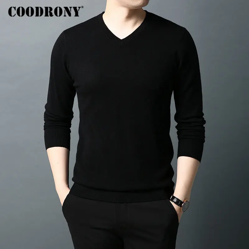 

COODRONY Brand Sweater Men Pure Merino Wool Mens Sweaters Autumn Winter Thick Warm Cashmere Pullover Men V-Neck Pull Homme 93014