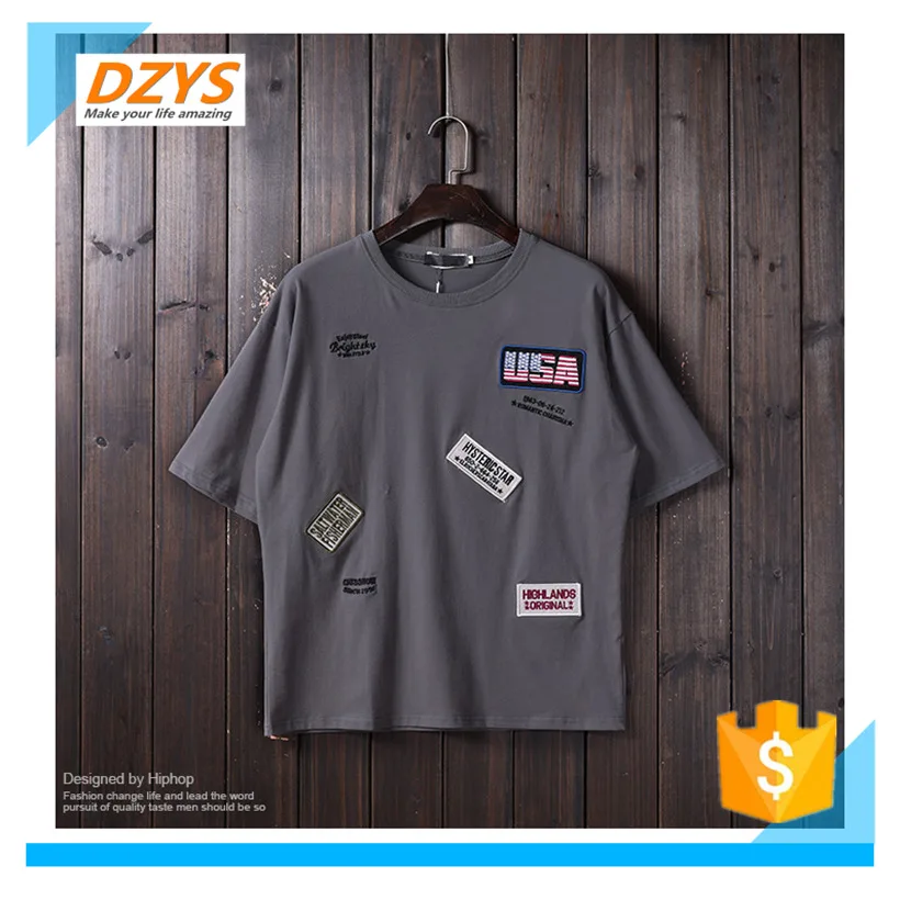 

DZYS 2018 original tide brand Hong Kong men's short-sleeved T-shirt street badge T-shirt half sleeve