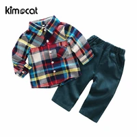 kimocat baby boy clothes 2pcs long sleeve spring autumn gentleman cotton shirtpants handsome boys clothing set childrens suits