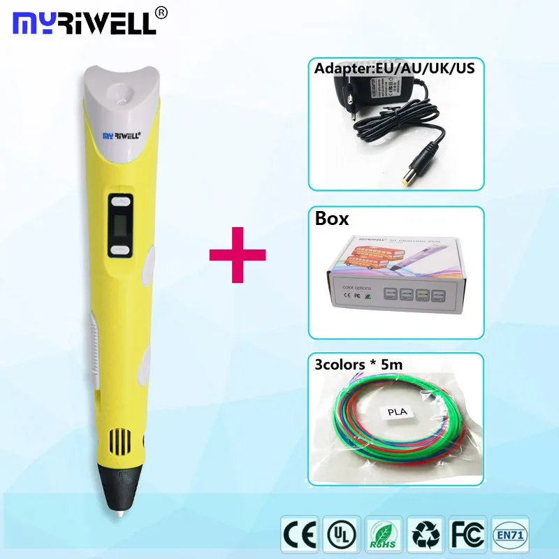 Myriwell 3d Ручка мм и 100 мм нити М 100 м ABS+ м 1,75 м PLA 3d ручка 3 d ручка Smart подарок на день рождения ребёнка или Рождественский подарок - Цвет: only yellow