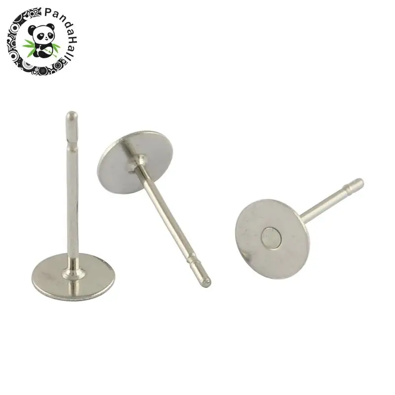 

304 Stainless Steel Flat Round Blank Peg Ear Stud Components, Stainless Steel Color, 12x6mm, Pin: 0.6mm