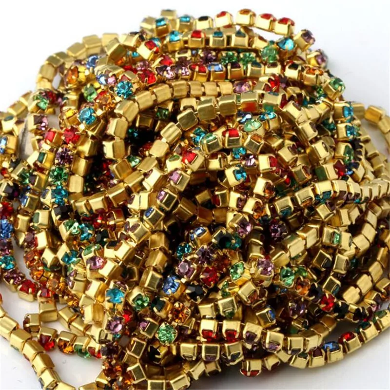 SS6 SS8 SS10 SS12 стразы золотая цепочка-коготь из медного сплава плотная кристальная