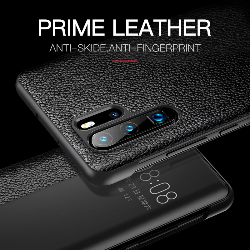 Msvii флип-кейс из натуральной кожи для huawei P30 Pro чехол с умным окошком в деловом