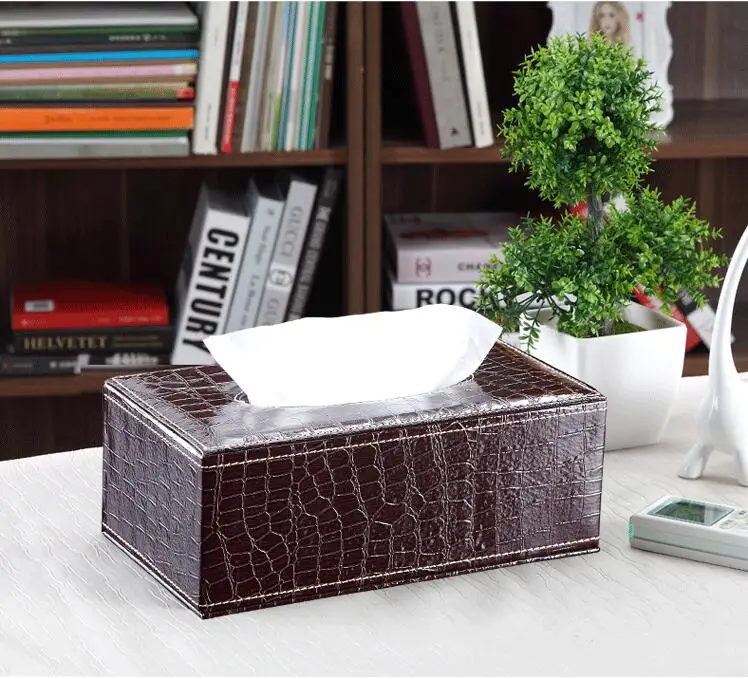 fashion brown Crocodile rectangle wooden leather napkin holder wood tissue box cover for home decor PZJH002 | Дом и сад