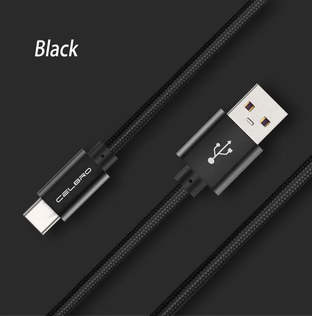 Nylon USB Type C Charging Cable SuperCharger USB-C Phone Charger Cord for Huawei Mate 20 10 9 pro Honor V10 10 V9 9 8 5A Cable - Цвет: Black