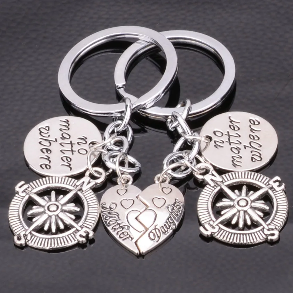 Брелок Bespmosp с компасом для мамы и дочки Ювелирное Украшение ключей подвеской в виде сердца подходит мам