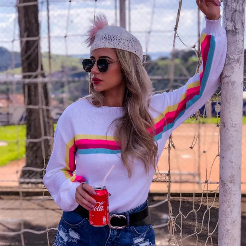 Модные вязаные свитера с круглым вырезом в стиле пэчворк сезон осень-зима