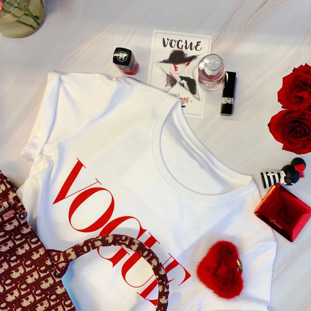 Летняя Новинка, модная женская футболка, VOGUE, с буквенным принтом, Harajuku, футболка с круглым вырезом и коротким рукавом, белые топы, женская одежда