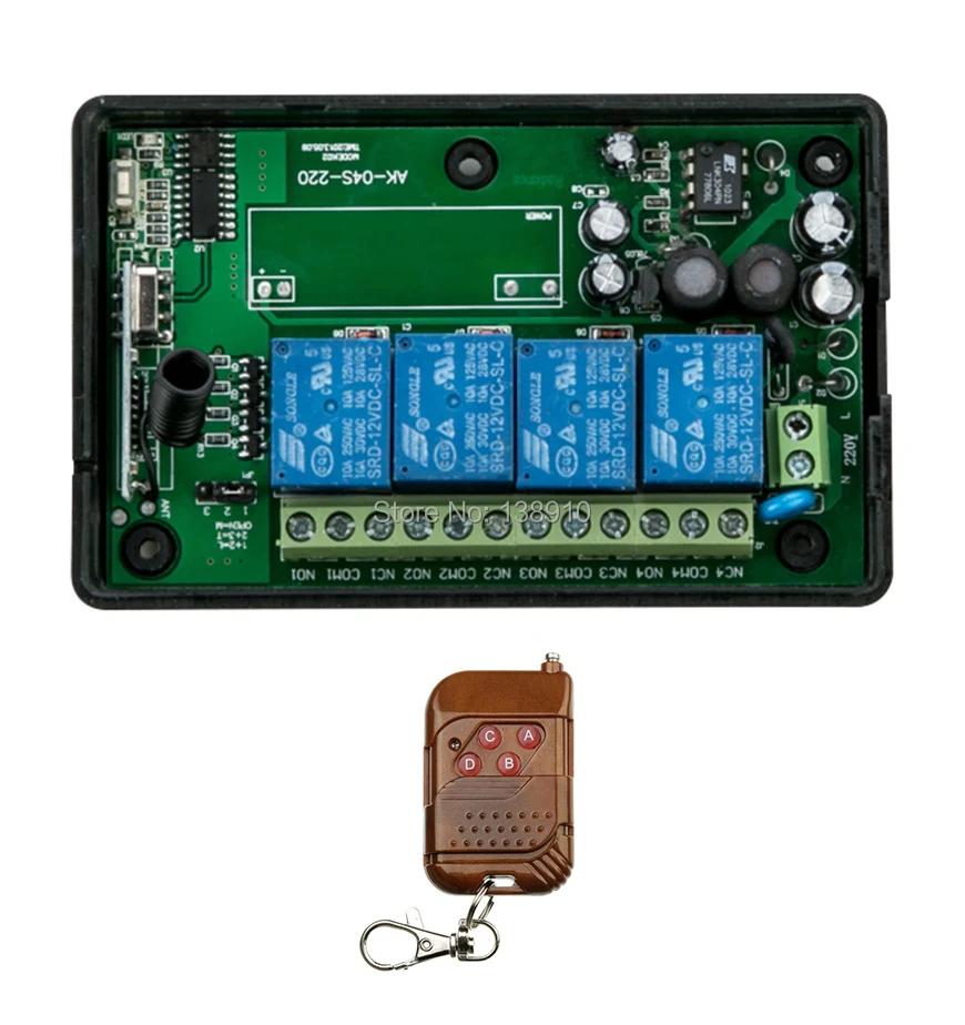 Беспроводной Радиочастотный релейный переключатель переменного тока 250 в 110 В 220 в 240 В 4 канала, система безопасности, 1 приемник и 1 передатчик 315 МГц