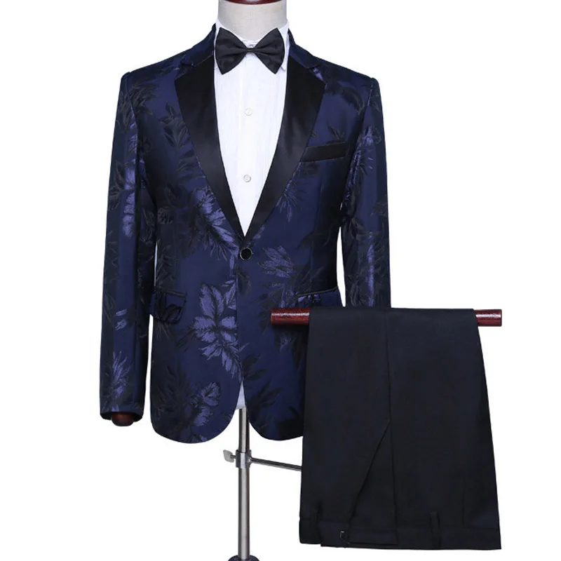 Мужские деловые свадебные костюмы YUSHU темно-синие смокинги с отложным воротником