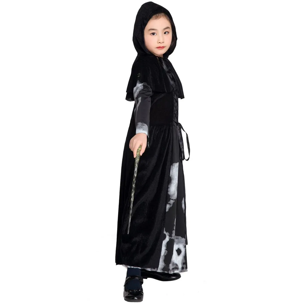 Hoodie Witch child clothing Grim Reaper girl black Dress Scary Cosplay Costumes Halloween kid Dresses | Тематическая одежда и