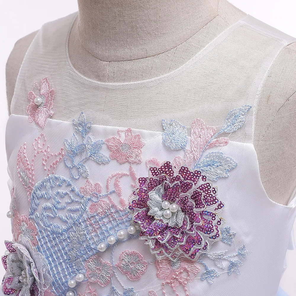 

Summer 2019 Mesh Floral Appliques Girls Dress Elegant Girl Party Dress Embroidery Vestido Infantil Girls Costume Clothes