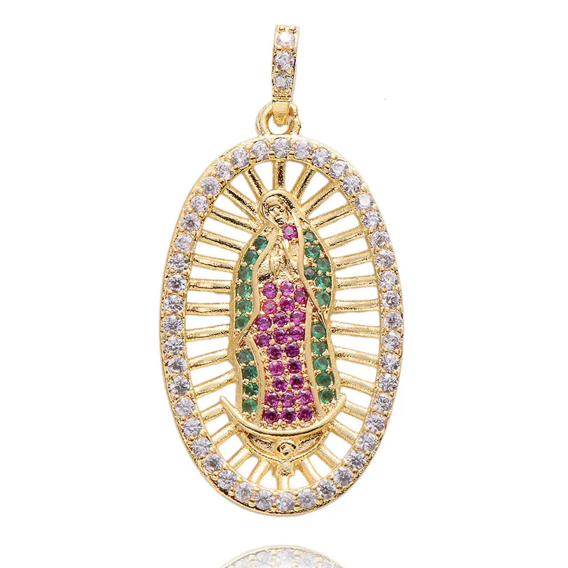 Pipitree Lucky Virgin Mary, подвеска, подвески, мульти CZ, полые овальные подвески, для женщин, сделай сам, ожерелье, ювелирное изготовление, кубический цирконий, латунь - Окраска металла: gold