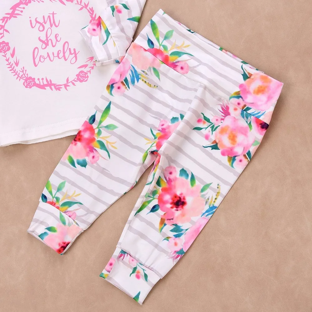 Одежда для маленьких девочек топы с длинными рукавами малышей + штаны повязка на