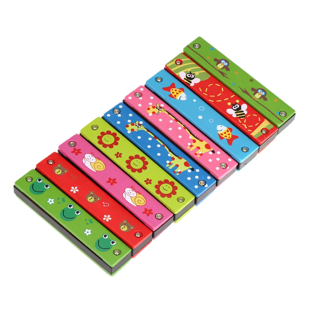 Hot Child Tremolo Harmonica 16 Holes Kids Musical Instrument Educational Toy Wooden Cover Colorful Free Reed Wind Instrument