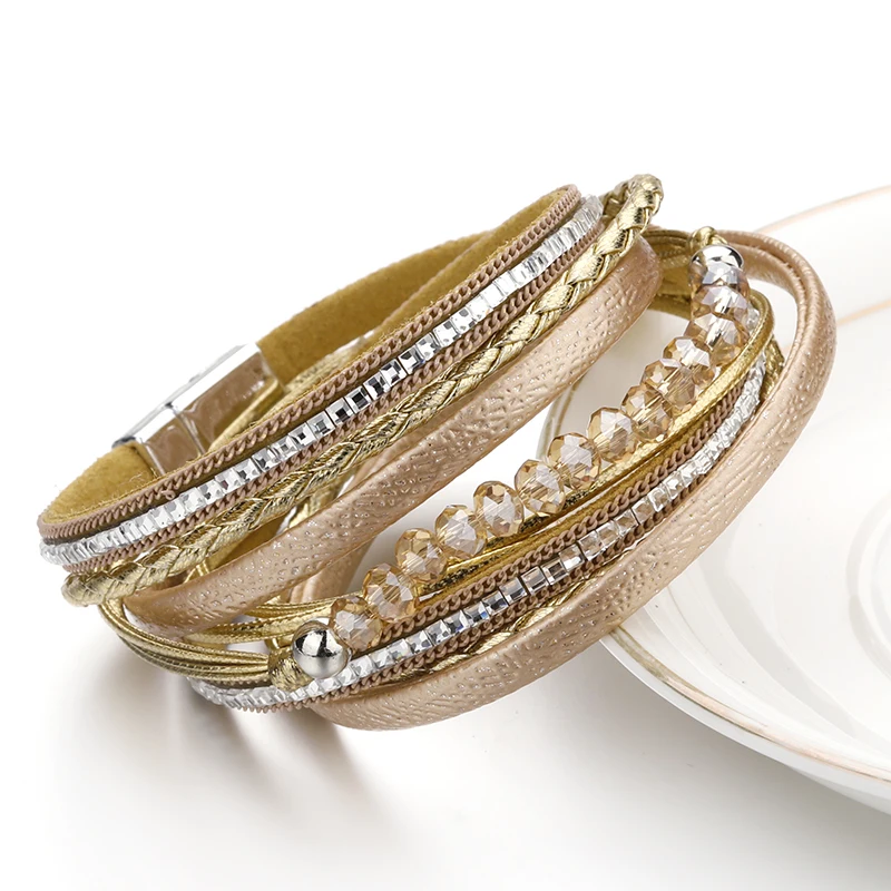 Модный Многослойный кожаный браслет ALLYES в стиле бохо с бусинами из кристаллов