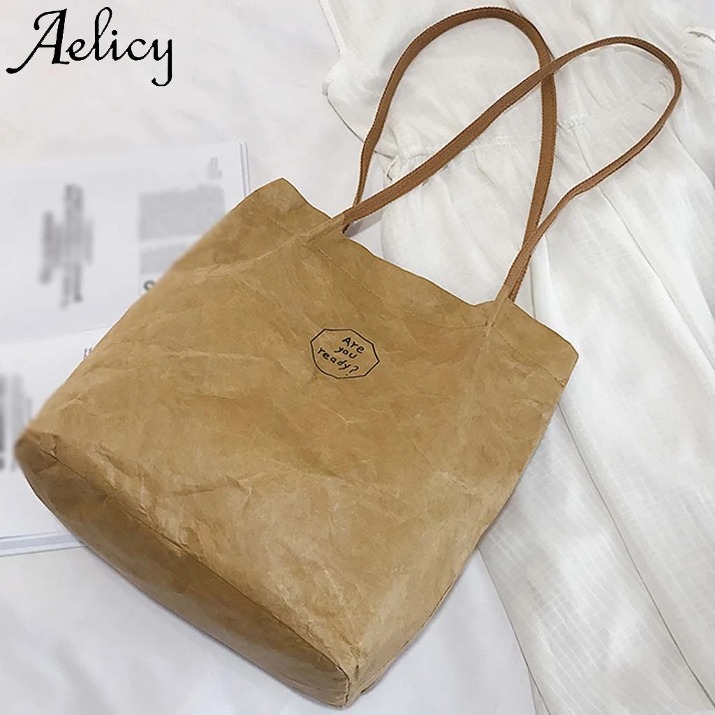 Сумка на плечо Aelicy Женская цветная с надписью в ретро стиле из крафт-бумаги