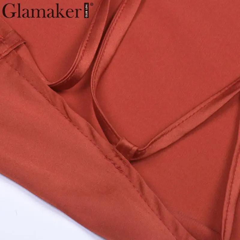 Glamaker сатиновое платье с бретелькой через шею, на шнуровке, с v-образным вырезом, тонкое платье миди, женское платье с открытыми плечами и открытой спиной, облегающее платье, женское элегантное сексуальное летнее платье