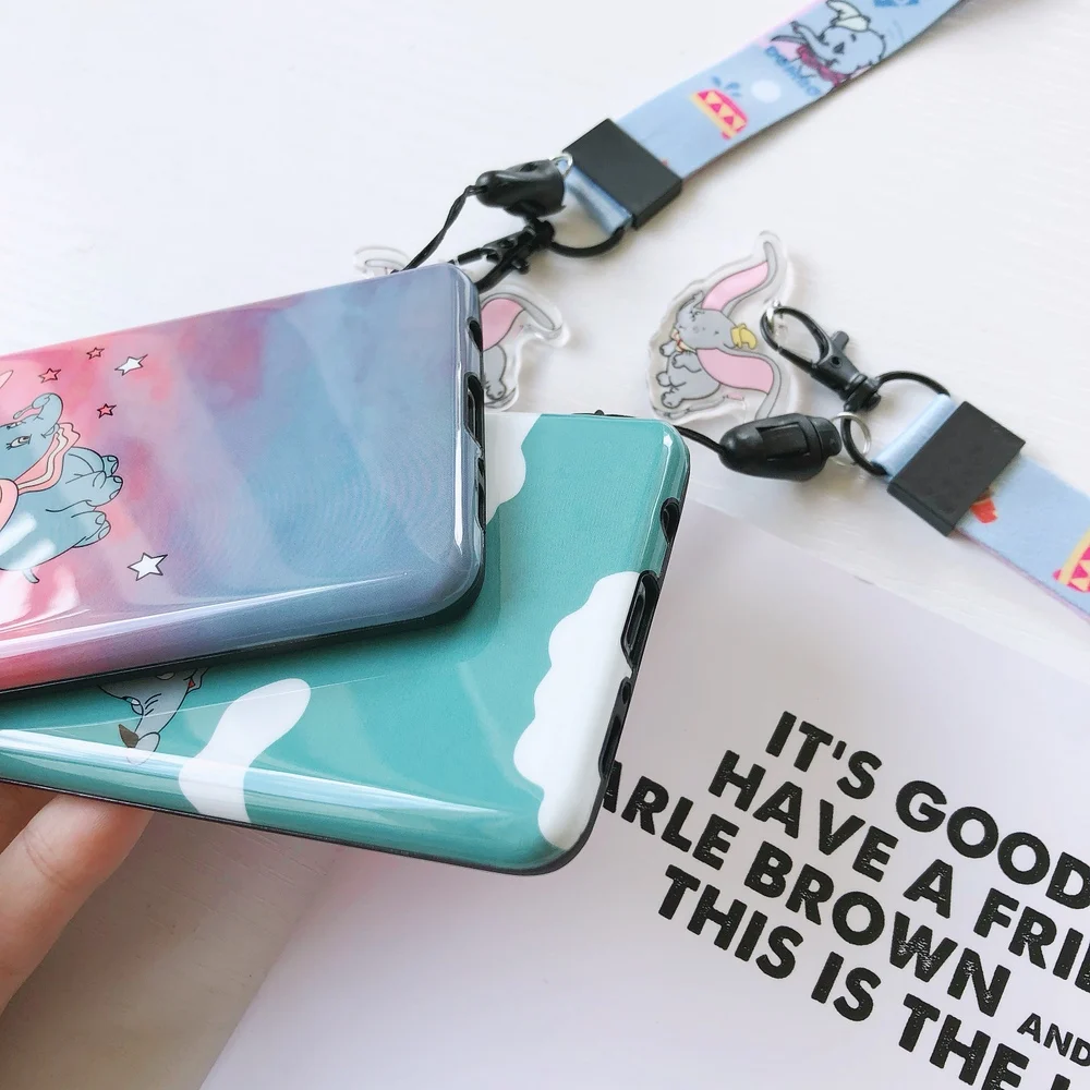 Мультяшный милый чехол для Dumbo S10 Plus, мягкий чехол для телефона s, для samsung Galaxy S9 plus, S8, note 10 plus, 9, 8, чехол+ Кристальный подвесной ремень
