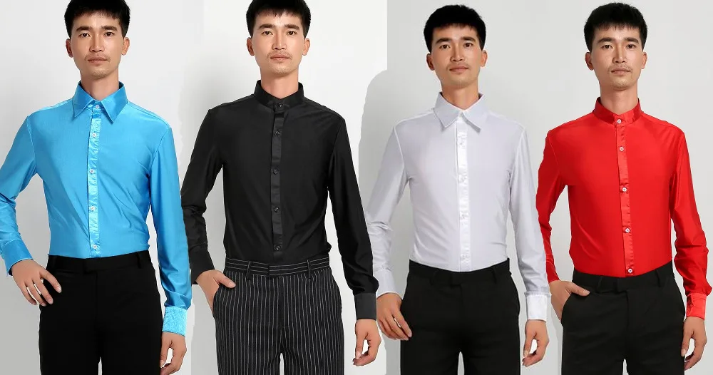 Мужская эластичная рубашка для латиноамериканских танцев красная белая черная