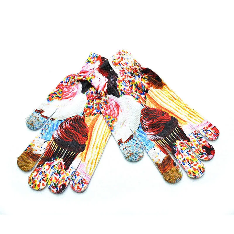 ice cream Новые зимние теплые женские и мужские перчатки с сенсорным экраном, мягкие перчатки с 3D-принтом в виде кошачьей собаки, фруктового торта, сенсорные перчатки - Цвет: ice cream
