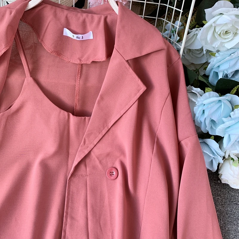 ALPHALMODA Лето Осень женский жакет с длинным рукавом+ топ на бретельках+ шорты повседневный комплект из 3 предметов женский однотонный наряд