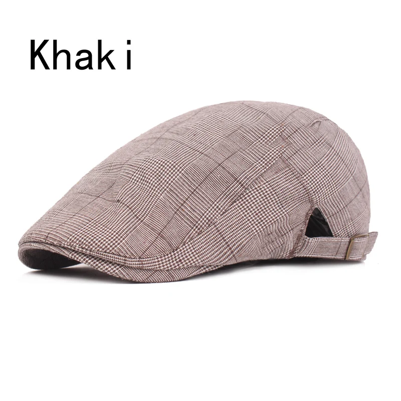Khaki Модные клетчатые береты для мужчин и женщин, Повседневные Дышащие береты, шапки Gorras Planas, Ретро стиль, Boina, плоская кепка s, одноцветная ковбойская Кепка - Цвет: Khaki