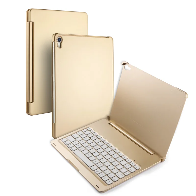 [NEW] Bluetooth keyboard Case for Apple iPad Pro 11.1",7-Color Backlit Aluminum Metal Wireless Keyboard with Smart Case Hard - Цвет: Gold