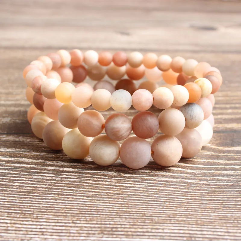 

Ling Xiang 4/6/8/10/12mm natural jewelry dull polish sunstone stones Bracelet Charms Yoga Women meditation amulet