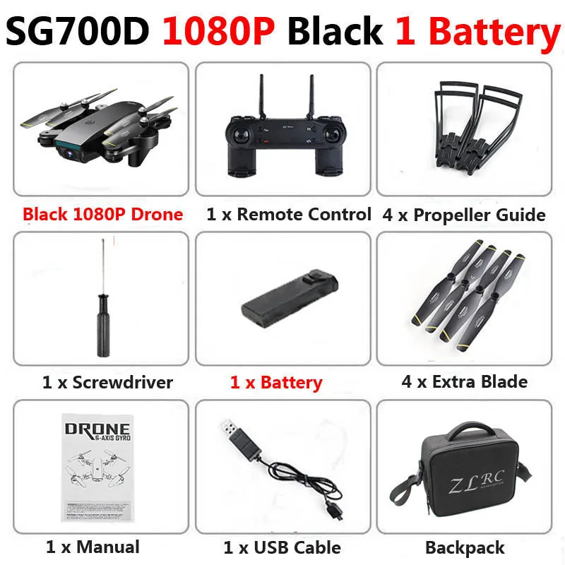1080P Black 1B Bag SG700-D WiFi FPV Mini Drone двойная камера 720P 1080P 4K оптический поток воздушная видео Профессиональный складной Радиоуправляемый квадрокоптер игрушка XS809S - Цвет: 1080P Black 1B Bag