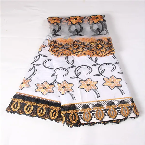 Новая мода 5yds/шт Базен Riche Getzner ткани с 2 ярдов Тюль Чистая черные кружевные