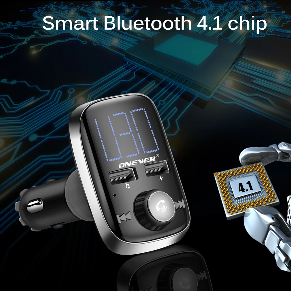 ONEVER поворотный Bluetooth музыкальный плеер fm-передатчик модулятор 3.4a Dual USB Зарядное