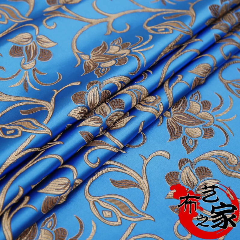 Фото Синяя ротанговая парча ткань дамасский жаккард одежда костюм обивка мебели