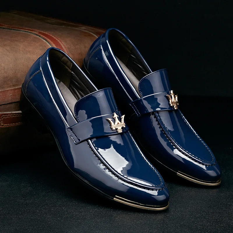 Luxury Patent Leather Men Driving Loafers Pointed Toe Slip On Flat Business Shoes Office Oxford Dress D | Обувь
