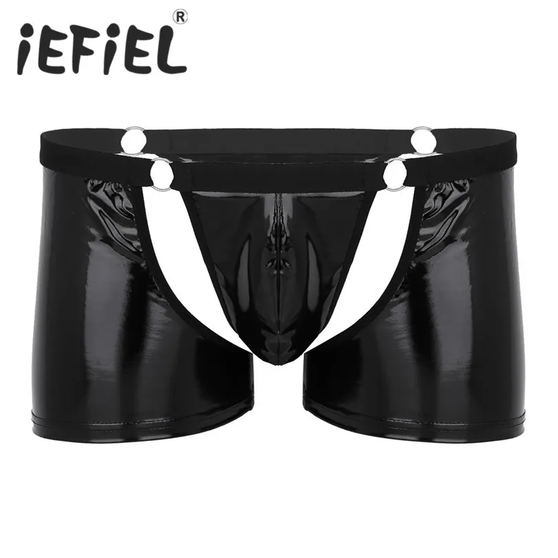 IEFiEL новинка мужские Wetlook искусственная кожа с вырезами мешочком низкой посадкой